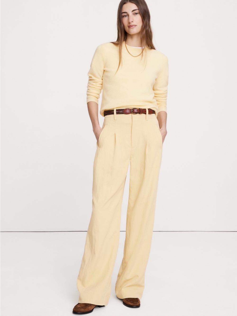 Banana Republic Buttee Yellow High-Rise Wide-Leg Trousers